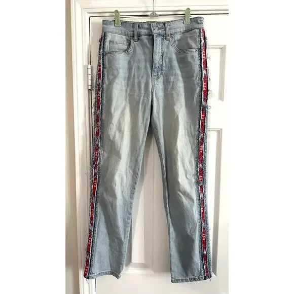 PILCRO Anthropologie The Vintage Straight Jeans Boho Ribbon Stripe Trim - Sz 27 - Picture 3 of 9